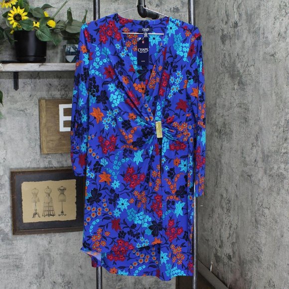 Chaps Dresses & Skirts - NWT Chaps Womens Faux Wrap Knit Dress CHTAW246 16P Capri Multi Blue